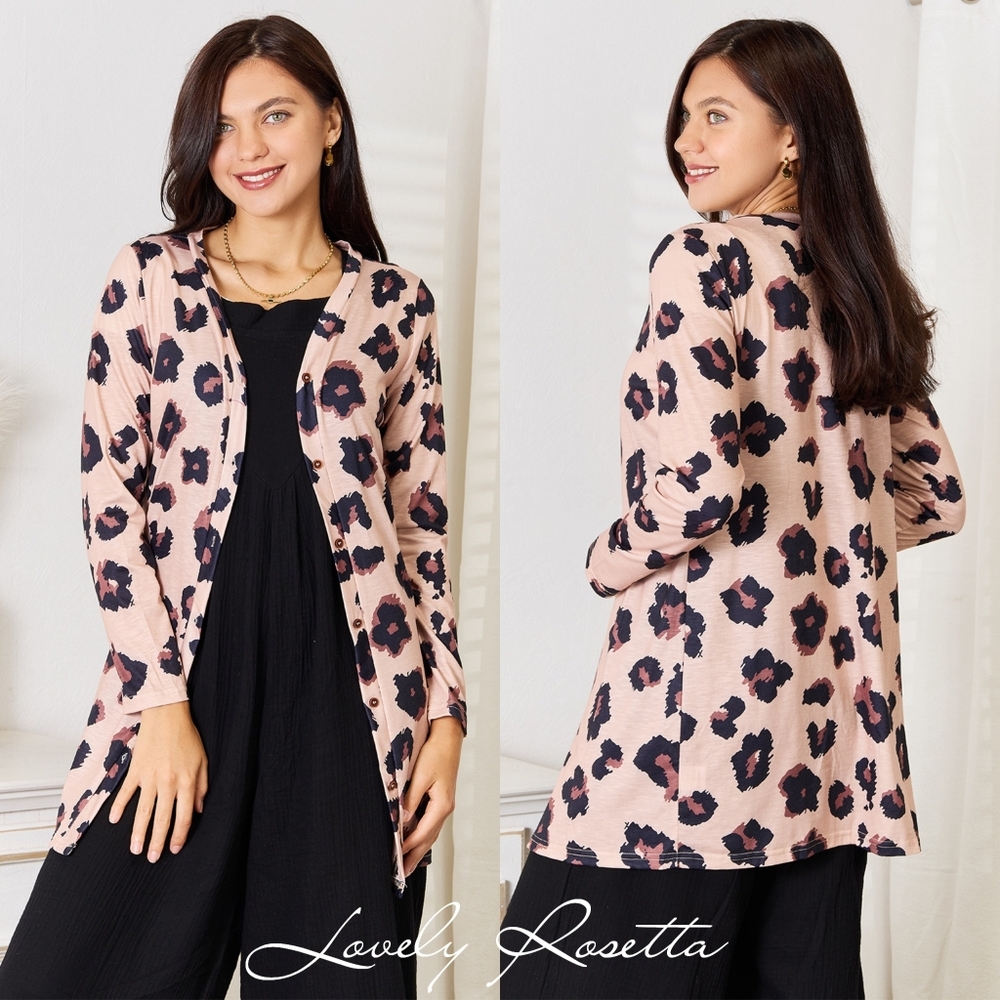 Pink and Black Leopard Print Cardigan
